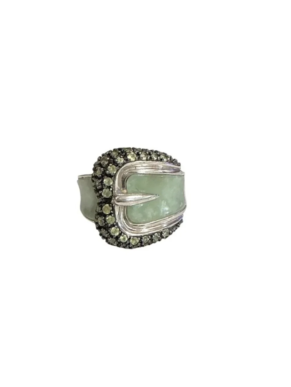 Vintage Sterling Silver Jade Belt Buckle Ring Signed R 925 Size 7.75 10 Grams